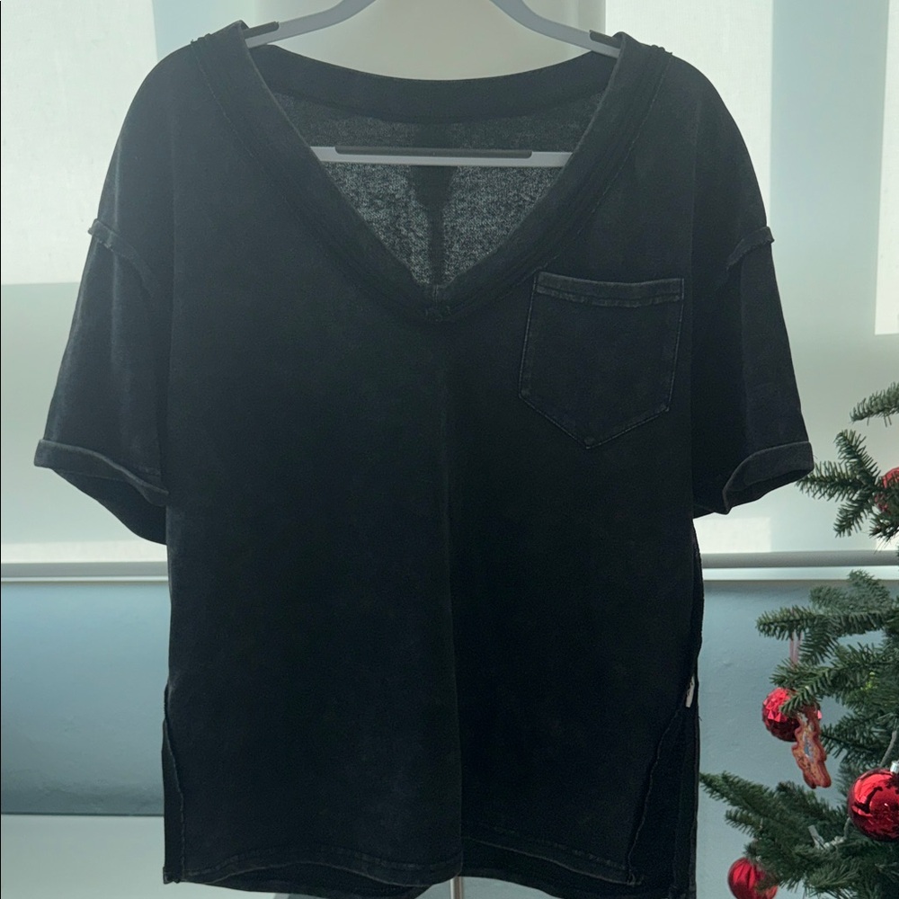 SHEIN Charcoal V-Neck Short Sleeve Top